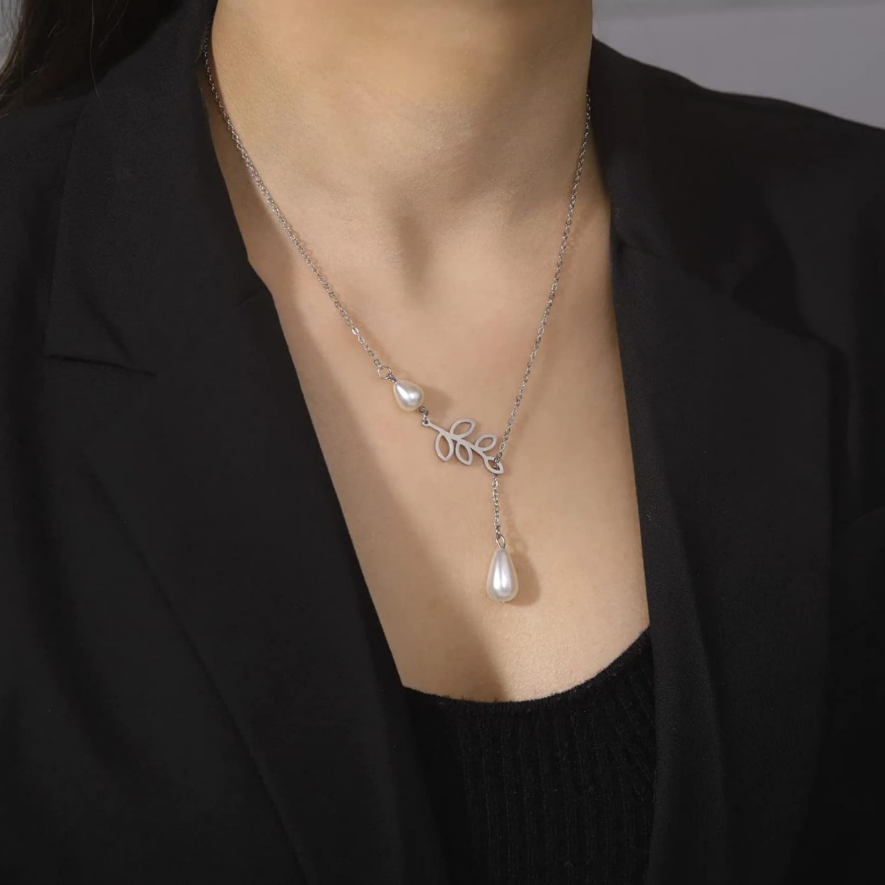 1 Pcs Sterling Silver Leaf Charm Necklace with Pearl Accent | Best Gift For Women, Girls | Adjustable Size