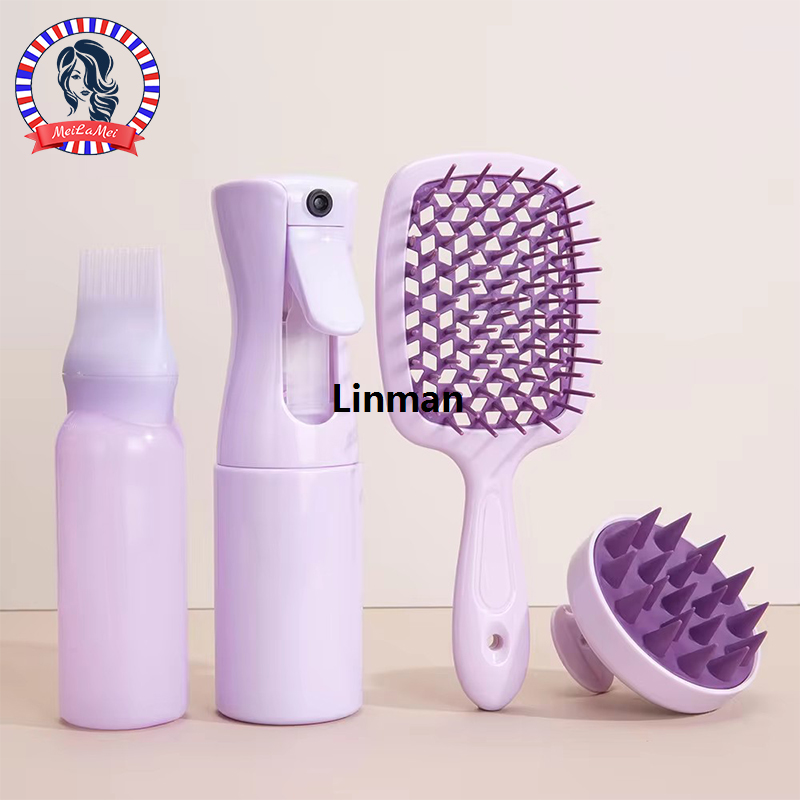 4Pcs Professional Barber Combs Set Scalp Massage Comb Detangling Hair Brush Hairdressing Hair Dye Applicator Bottle Salon