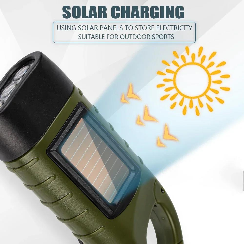 2025 New Solar Power Flashlight Torch Lantern Tent Light LED Flashlight Hand Crank Dynamo Portable for Outdoor Camping Mountaineering