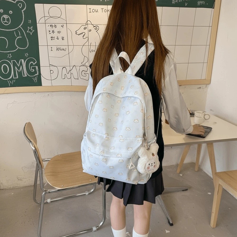 Creative Large Capacity Nylon Travel Backpack Waterproof Cat Dog Printed Cartoon Bow Backpack Breathable Lightweight Student School Bag Portable