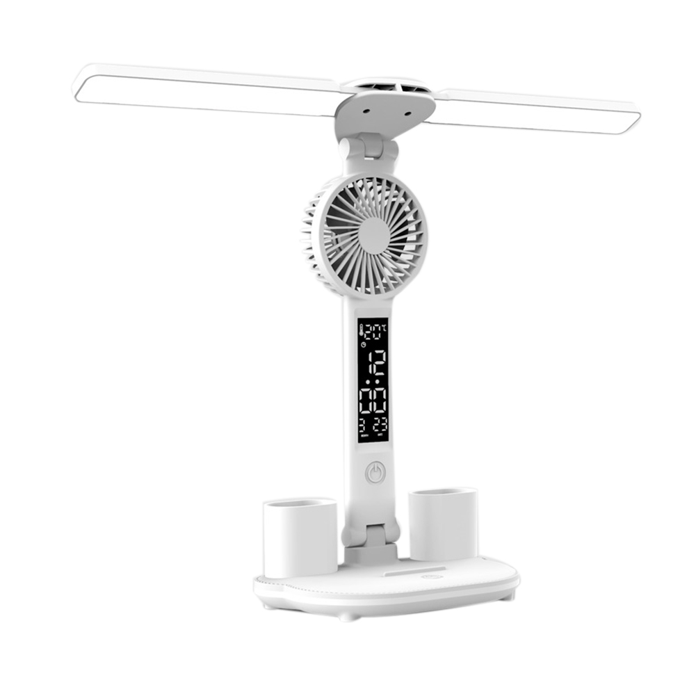 Rechargeable Table Lamp for Study Desk Lamp LED Table Light with Fan, LED Clock Dispaly Lamp