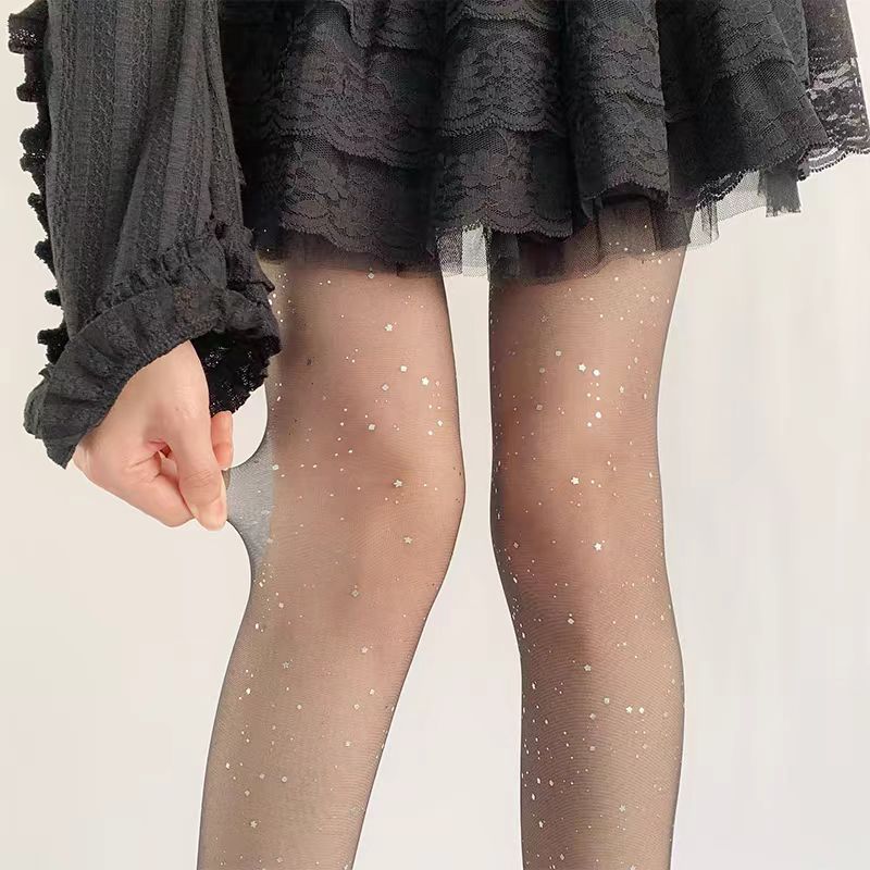 Thin glitter highlight cosmic star stockings white pure desire b silver silk legs black silk beauty socks sequin stockings