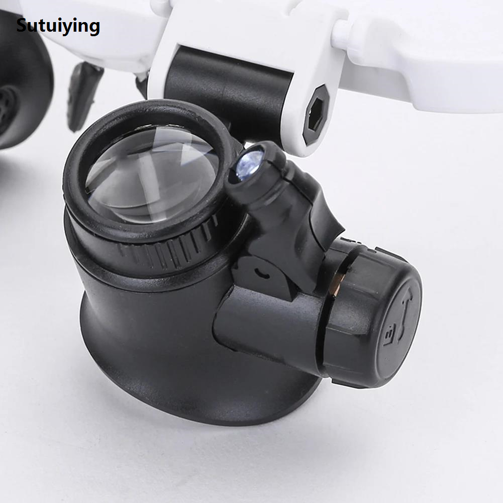 Sutuiying Acrylic Lens Magnifying 8X/15X/23X Lens Wearing Glasses with 2 LED Luxury Light High Magnification for Precision Work Eyewear Reading