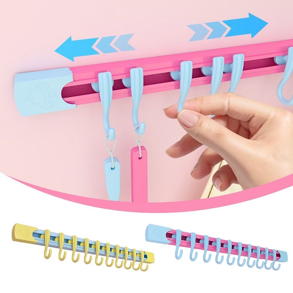 Portable Multifunctional Dopamine Sliding Hook Slide Rail Punch-free Dopamine Kitchen Cabinet Door Hanger Wall Hanging Hook with 10 Hooks Storage Rack for Cabinet Door