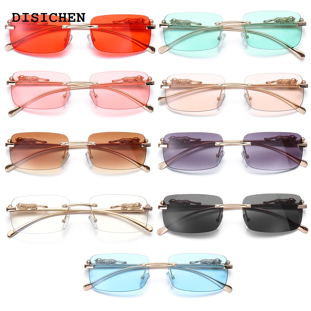 DISICHEN Original Square Rimless Sunglasses Women Men Cut Edge Golden Leopard Small Frame Sun Glasses Designer Retro Shade Eyewear UV400 oculos