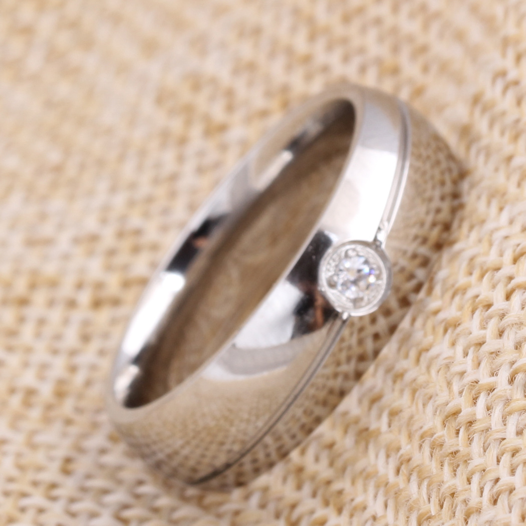 European and American ins 6MM simple fashion titanium steel twill solitaire single diamond stainless steel ring personality versatile ring wholesale