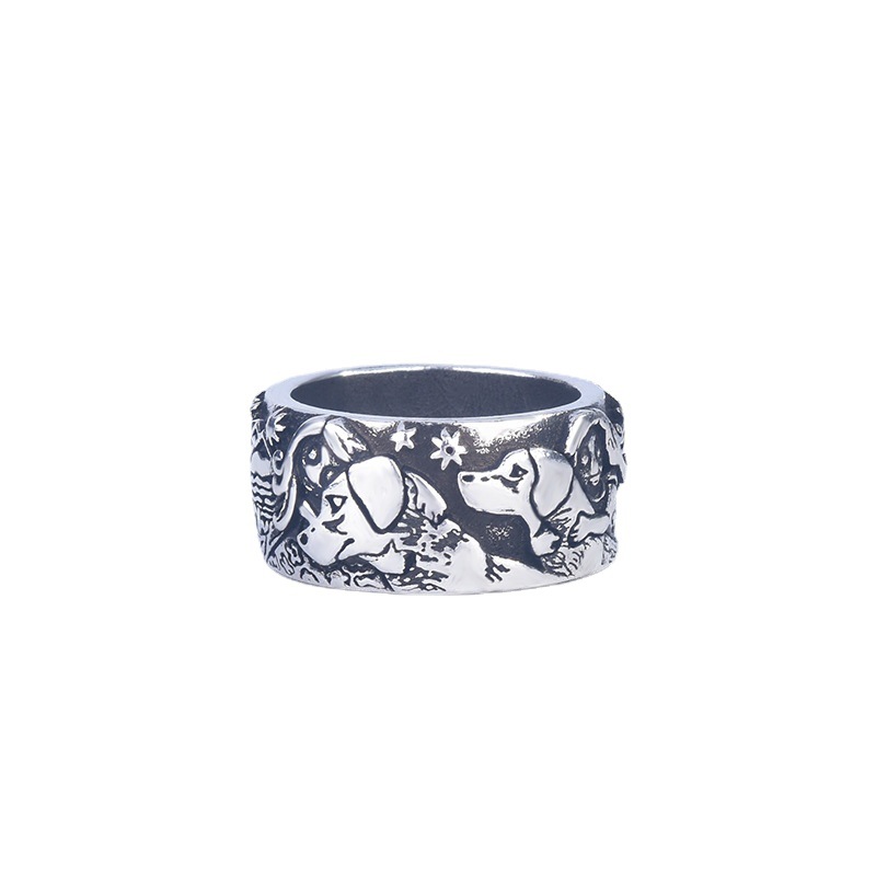 【Hottest Trends】Zhen Rong wish's new dog and girl ring under the starry sky carving animal star river ring female