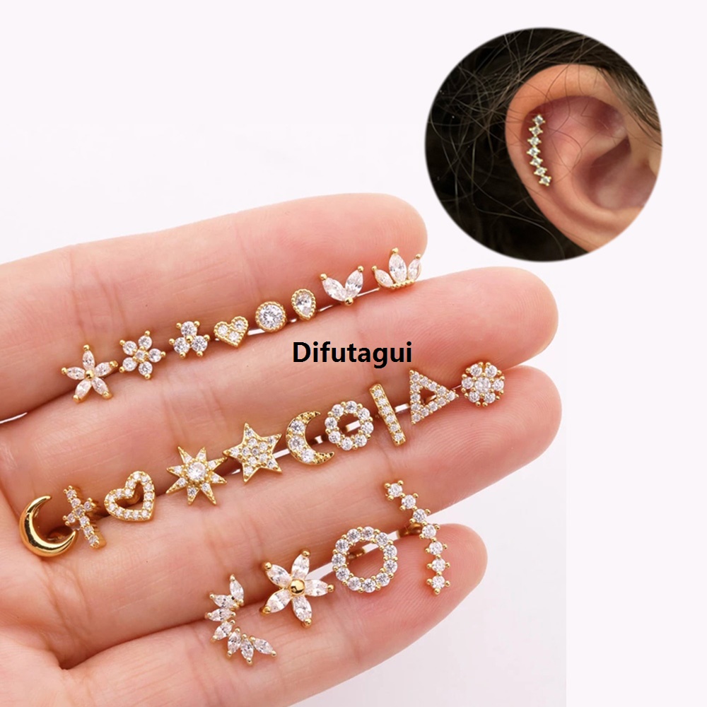 Difutagui 1PC Mini Cartilage Flat Piercing Ear Stud Earring for Women Crystal Sales promotion Zircon Lobe Tragus Helix Ring Body Jewelry Wholesale KAE269