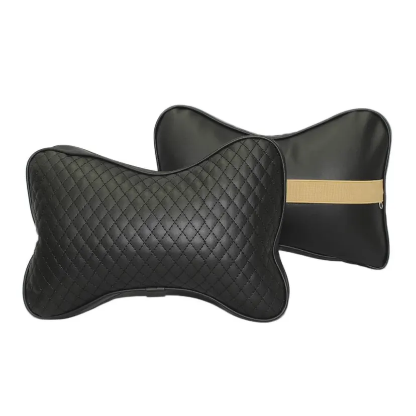 Leather Car Neck Pillows For Auto Seat - Black
