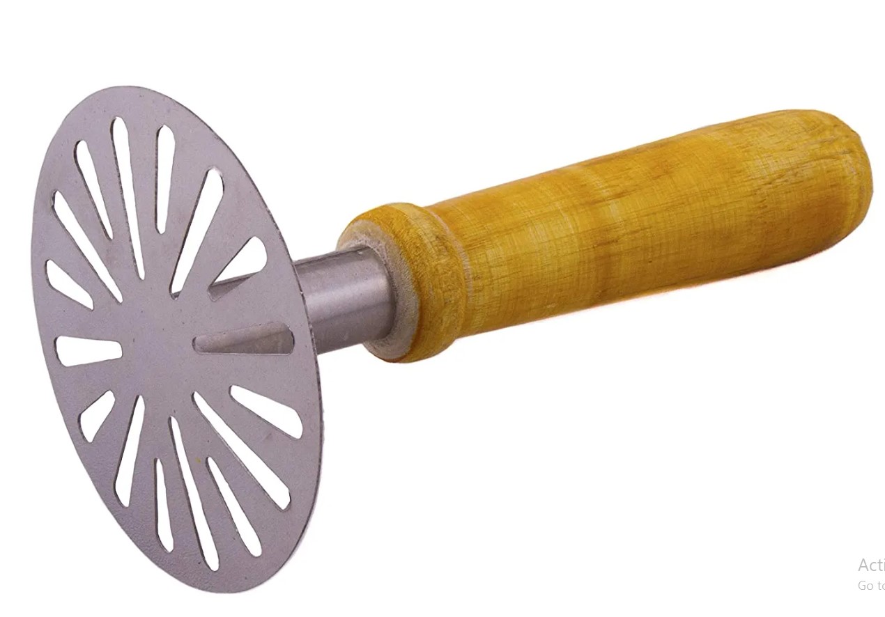 Kitchen Stainless Steel Potato Masher Pav Bhaji Masher with Wooden Handle