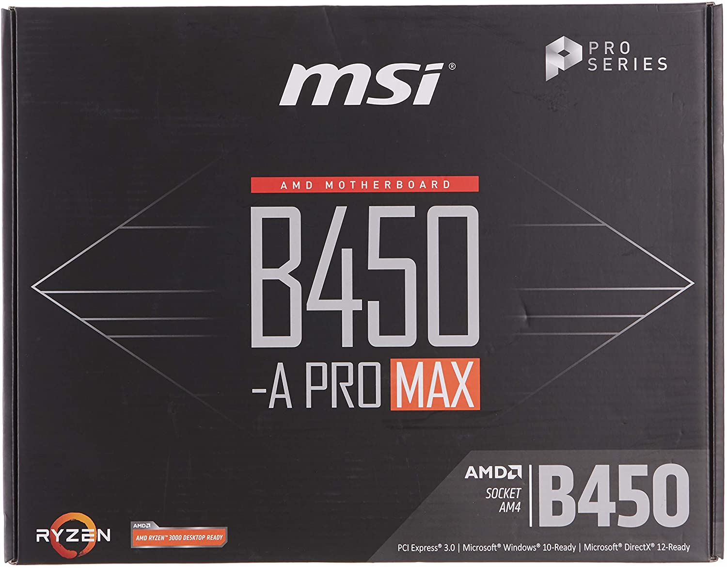 MSI B450-A PRO MAX Motherboard ATX, AM4, DDR4, LAN, USB 3.2 Gen2, M.2, VGA, DVI-D, HDMI, AMD RYZEN 1st, 2nd and 3rd Gen Ready