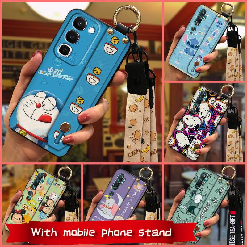 Phone Holder Lanyard Phone Case For Realme C100 4G Cute Soft case Silicone Wristband Shockproof Protective Kickstand