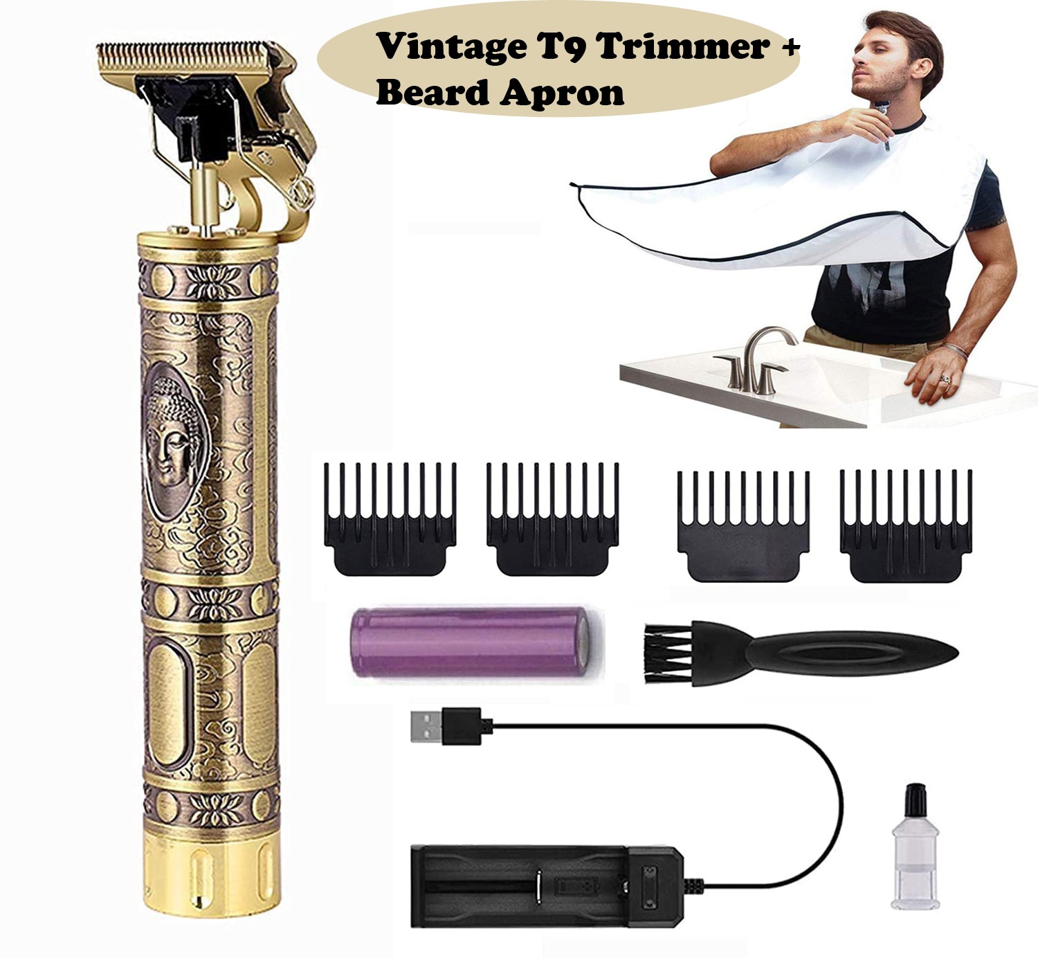 2 in 1 Combo Set Beard Apron and T9 VINTAGE Hair Trimmer for Men