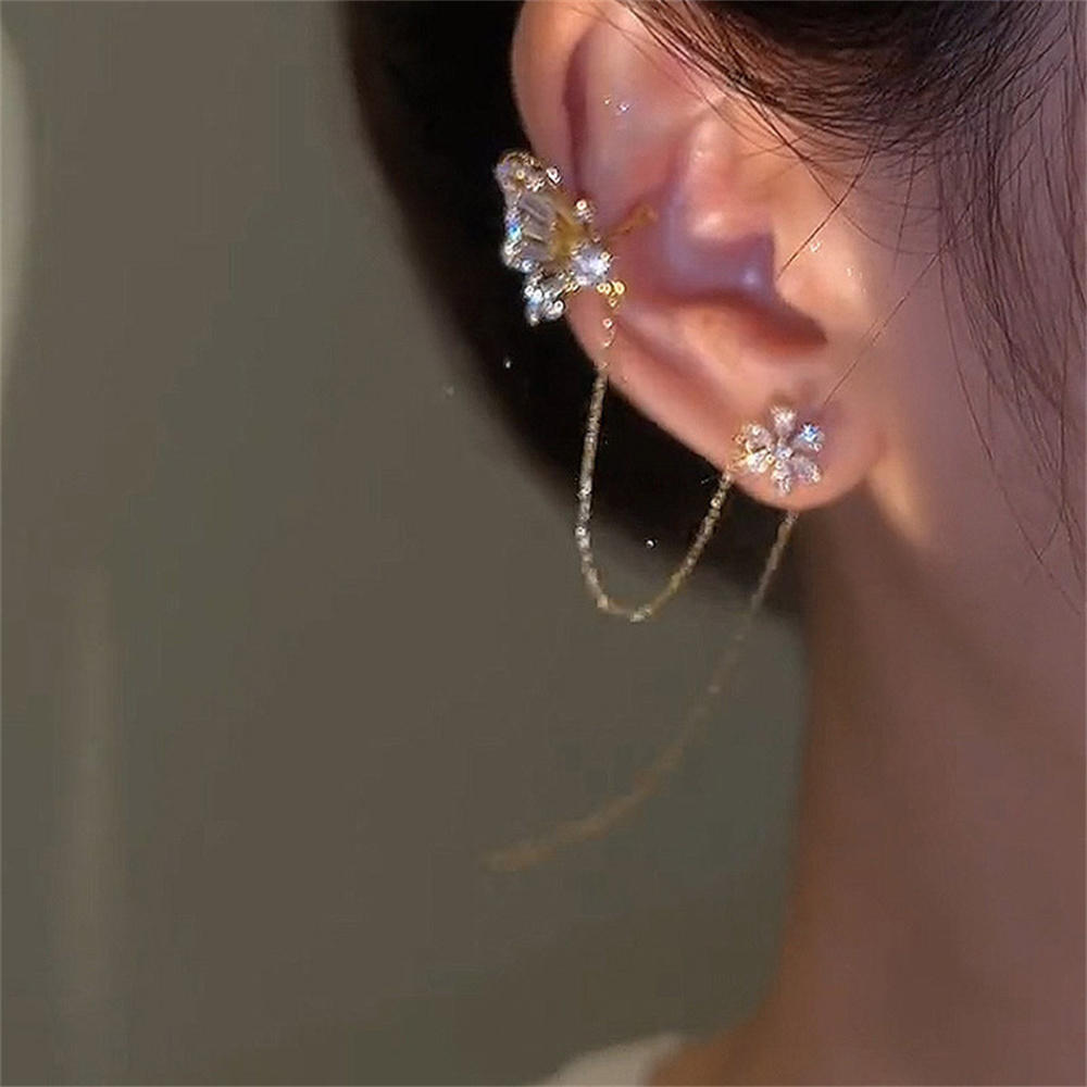 Clip-on Butterfly Love Flower Earbone Clip Earline One Piece Earring Light Luxury Small Design All-in-one Delicate Tassel Earrings for Fashion accessory Gift Casual