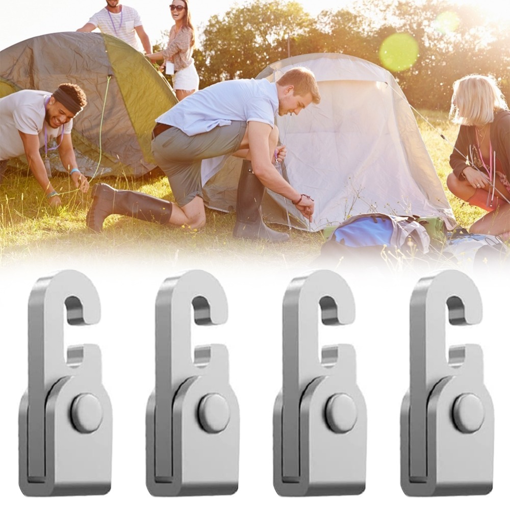 4 Pcs Durable High-Strength Automatic Lock Hook Lightweight Silver Self-Locking Hook Tent Locking Clip Hiking