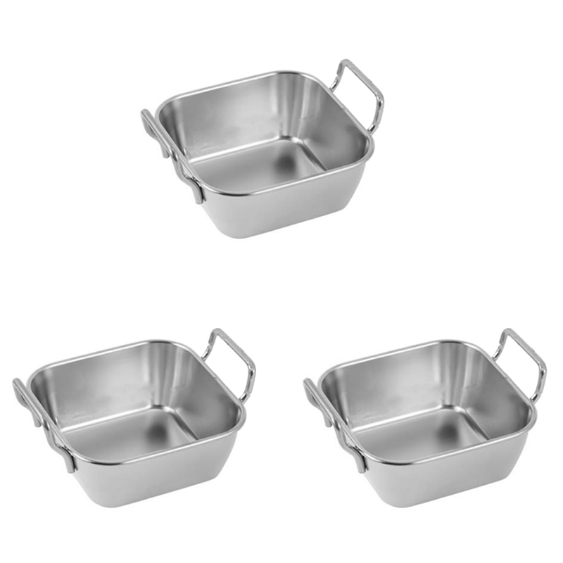 NAMUNY 3X Stainless Steel Food Storage Tray Double Ears Fried Chicken Square Plate Snack Fruit Plate Food Display Tools, A