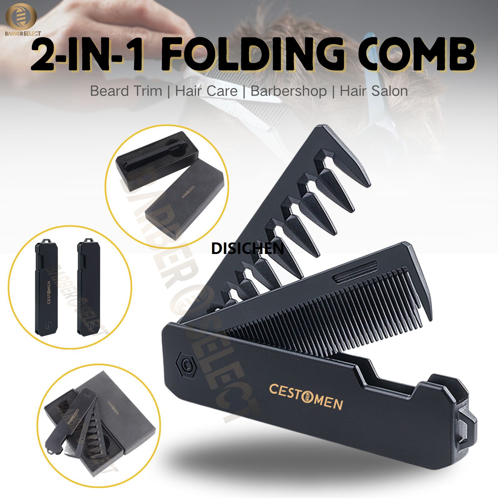 DISICHEN NEW 2 in 1 Portable Folding Comb Wide Tooth Oil Head Hair Comb Mini Beard Combing Barber Clipper Comb Salon Styling Tool Special