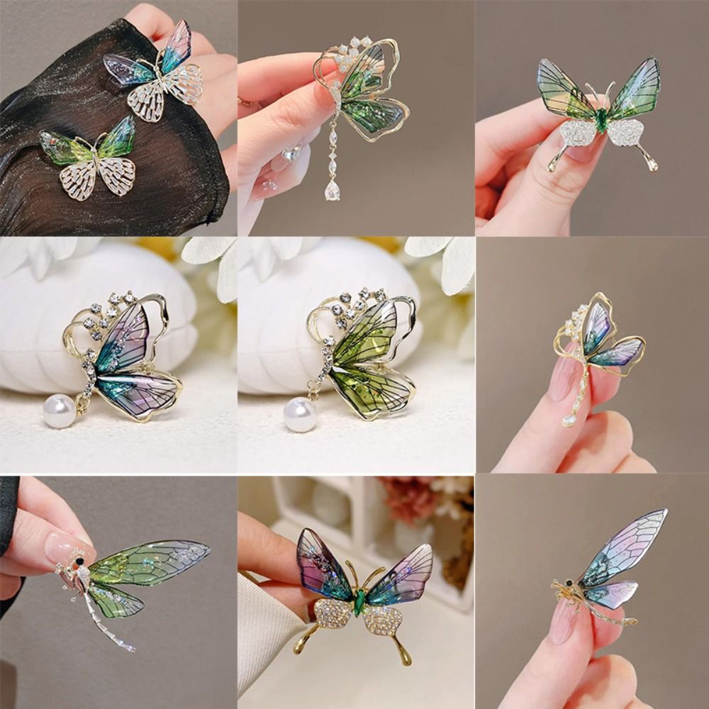 High Quality Dragonfly/Butterfly Shaped Brooches Rhinestone Imitation Pearl Badge Pin Alloy Suit Collar Pins Gift