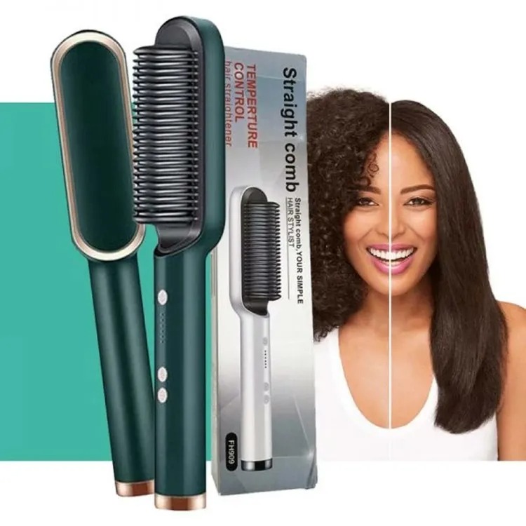 2-in-1 Professional Hair Straightener and Curling Iron - Comb Brush Styler