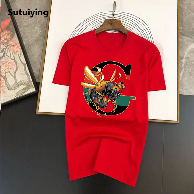 Sutuiying Luxury King Bee Brand Printed T Shirt Oversized Harajuku T-Shirt High Quality For Men's 2025 Summer Hip Hop Streetwear Cotton Loose Top Tees