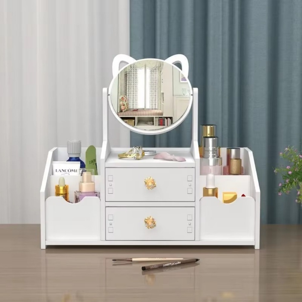 New Household Makeup Mirror Desktop Drawer Type Jewelry Sorting Rack Multifunctional Cosmetics Storage Box Makeup Tool Kit