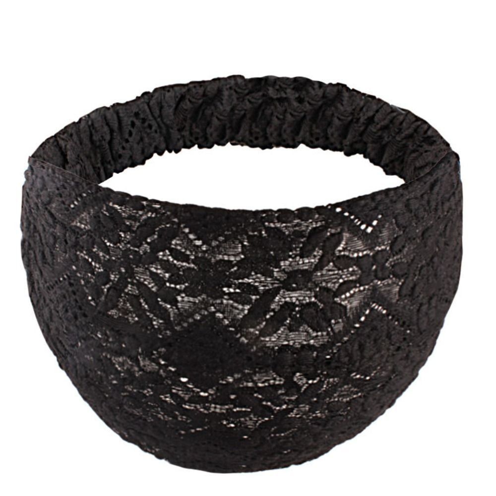Portable Lace Headband Wide Side Flower Head Wrap Hollow Mesh Elastic Hair Hoop Girls