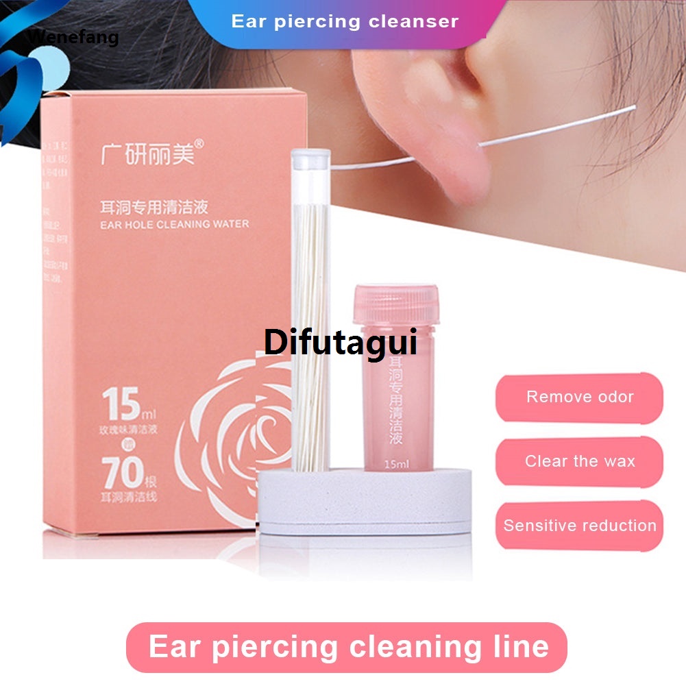 Difutagui 【Daily Necessities For Anyone Store】Ear Hole Cleaning Solution With 70pcs New Line Pierced Ear Clean Care Tools Kit Earrings Descaling Hole Cleaner