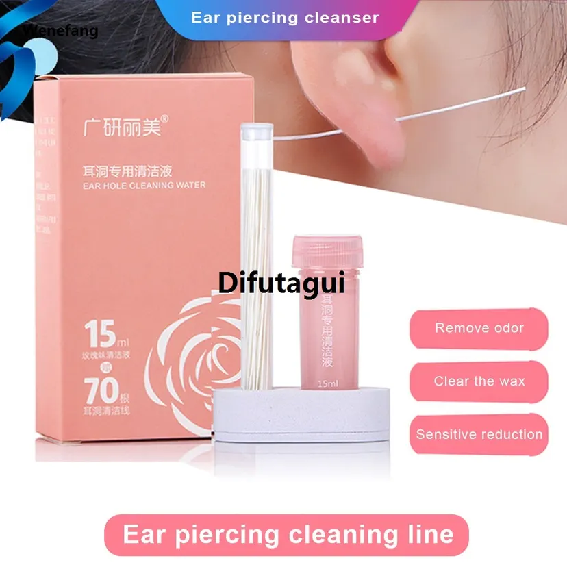 Difutagui 【Daily Necessities For Anyone Store】Ear Hole Cleaning Solution With 70pcs New Line Pierced Ear Clean Care Tools Kit Earrings Descaling Hole Cleaner
