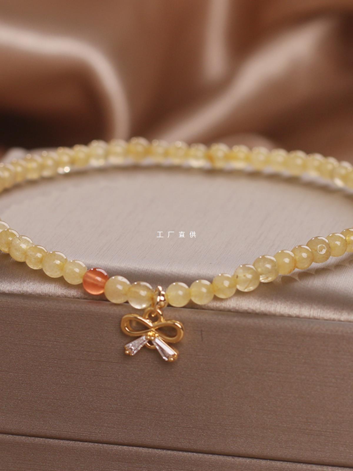 【Mega Sale】Natural Citrine Anklet Women's Style Fashionable Small Bowknot Pendant Foot Sweet Ankle Chain