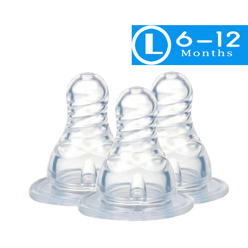3pcs L(6-12 Month) Silicone Gel Wide Mouth Baby Infant Kid Teether Care Milk Feeding Bottle Accessory, Standerd Neck Nipple, Baby Nipple