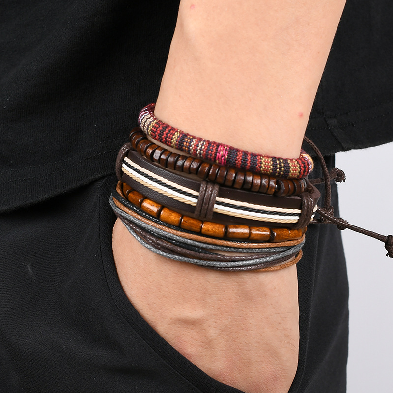 Pebbles Nepal 4 Layer Hippi Punk Style Beads Inspired Street Fashion Bracelet for Men