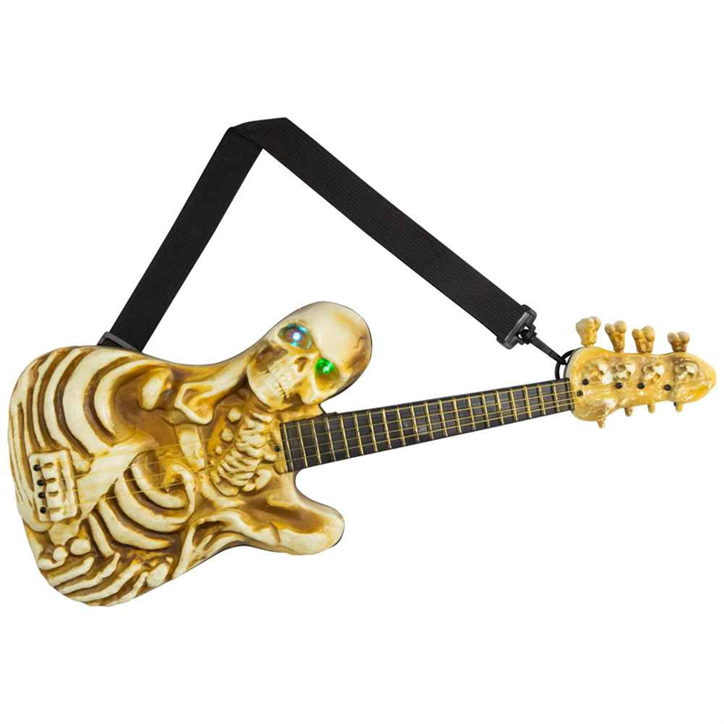 Sojhoop Lighted Rockin' Skeleton Guitar with Sound Halloween Decoration Halloween Skull Electric Guitar Pendant Props