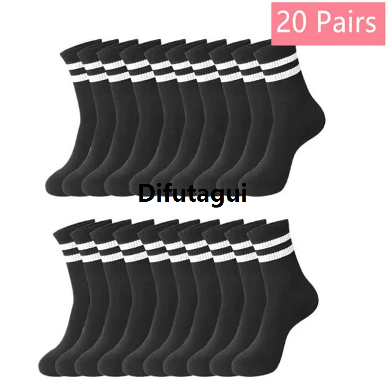 Difutagui Fashion Stockings casual and striped 1/10/20 black and white minimalist Hot Selling men's women's medium with outdoor sports style socks men