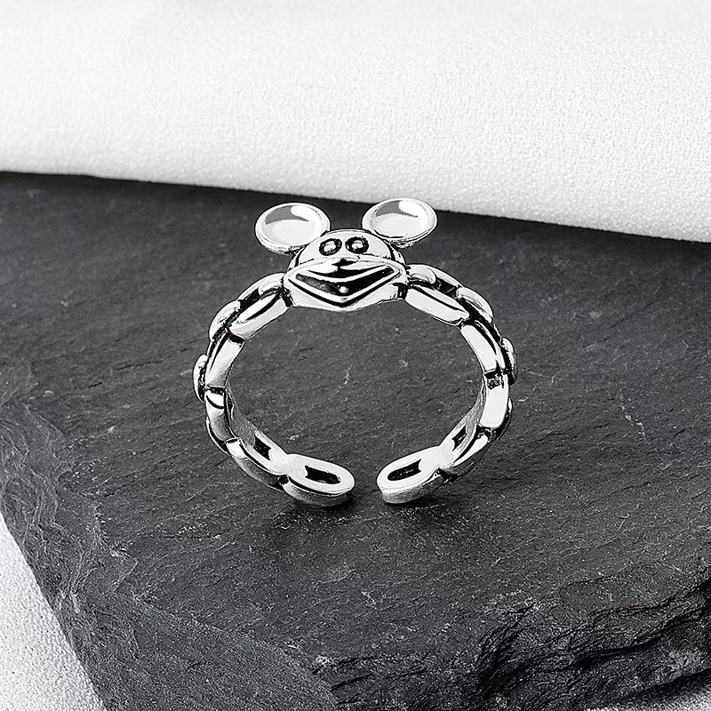 【Special offer】Japanese and Korean New Cute Mouse Ring Women's Personality Retro Smiley Finger Ring Old Silver Plated Ring Jewelry