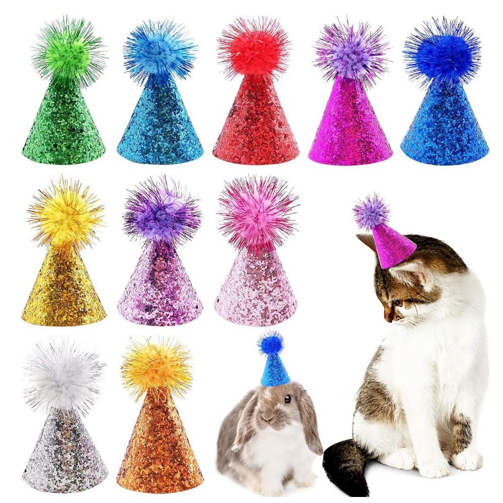 Puppy Party Costume Decorative Pet Birthday Hat Foldable with Ball Cat Headgear Adjustable Cat Sequin Cap For Dogs Cats