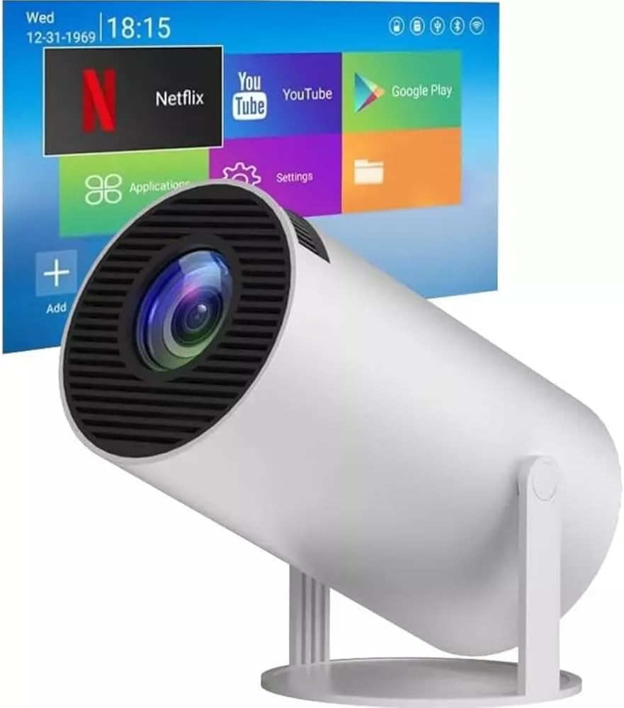 hy300 Android Smart Projector hy300- Ultra HD Home Projector White Color
