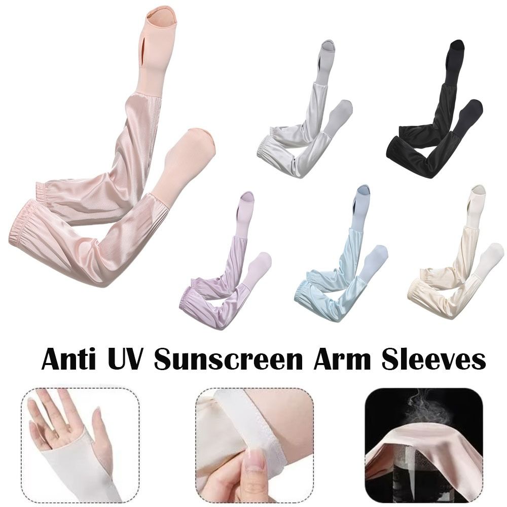 1 Pair Casual Loose Sun Protective Arm Sleeves Breathable Thin Sunscreen Arm Sleeves Soft Ice Silk Gloves for Sunmmer Outdoor Cycling Driving