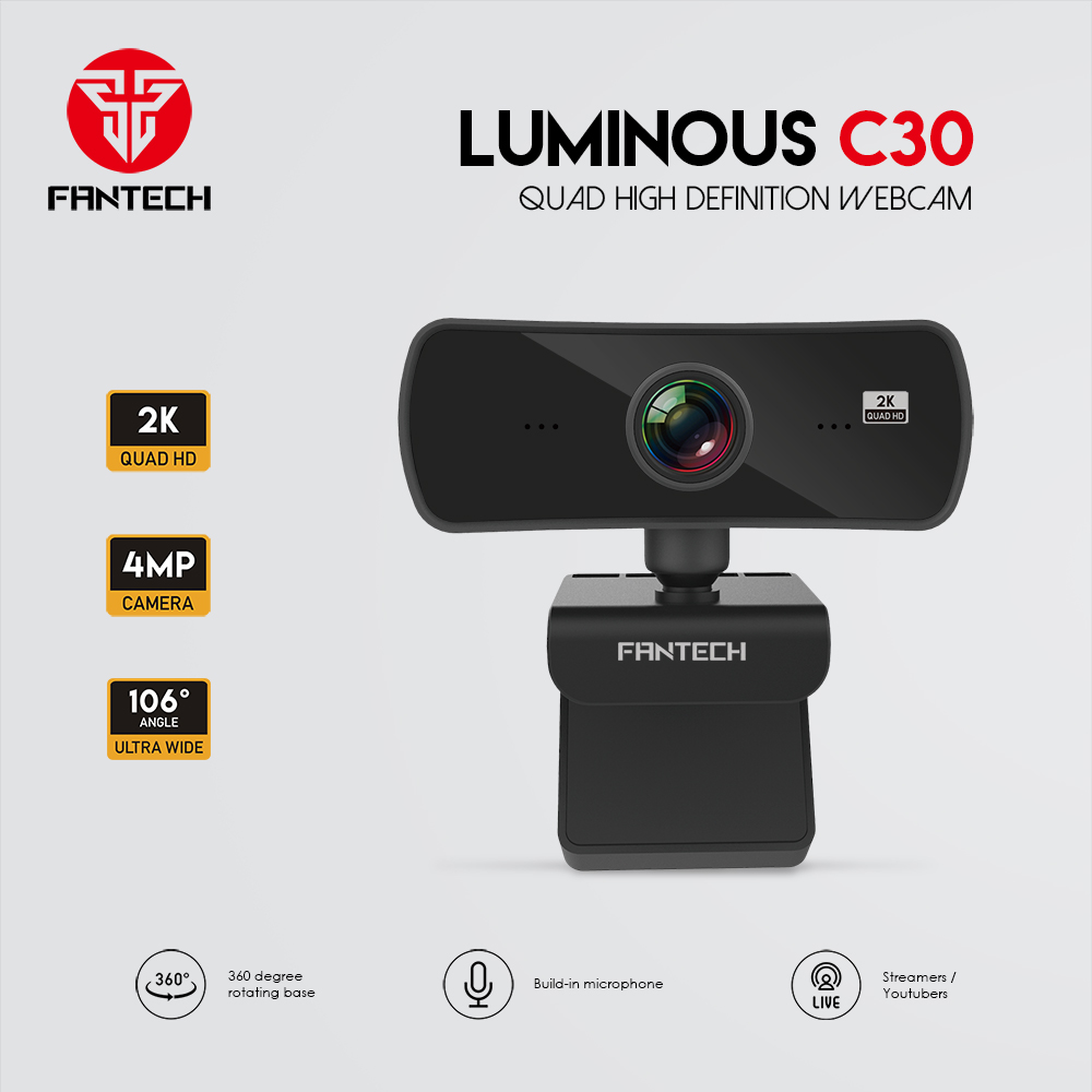 Fantech Luminous C30 Quad High Def 1440P 2K Quad Hd Usb Web Camera Webcam With Built-In Microphone