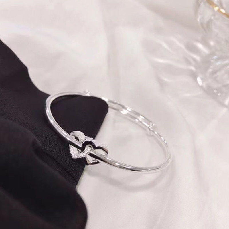 Fashion Double Heart Adjustable Bangle Fashion Silver Color Personality Simple Bracelet for Women Girls Friendship Jewelry