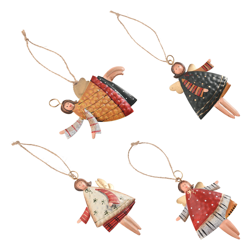 NAMUNY 4 PCS Christmas Metal Dancing Angel Pendants Xmas Tree Doll Decorations for Home