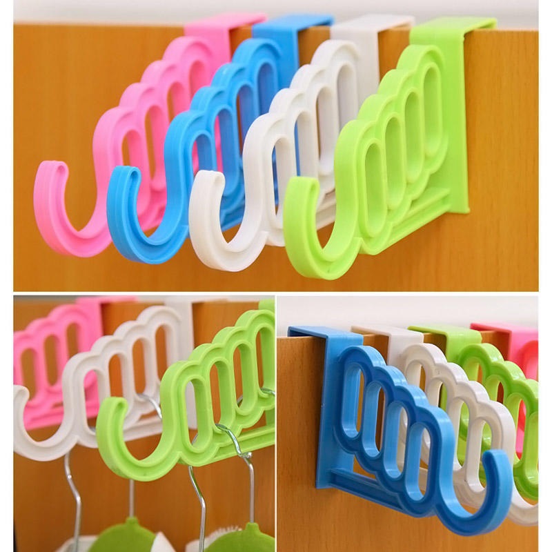Multi-Function Home Accessories Foldable Clothes Hanger Drying Rack 5 Hole Suit Bathroom Door Plastic 2Pcs