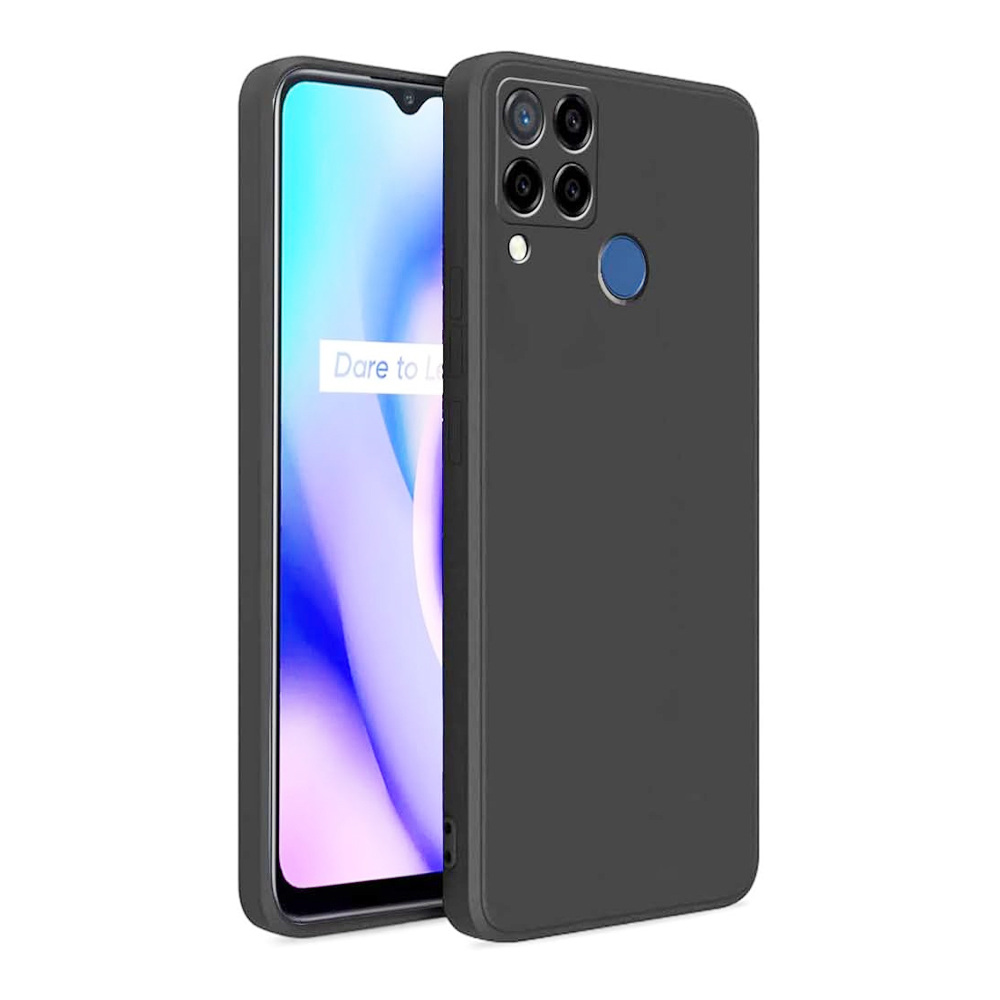 Back Cover for Realme C12 / C15 Full Camera Protection SILICONE Matte Finish Cover (Black)