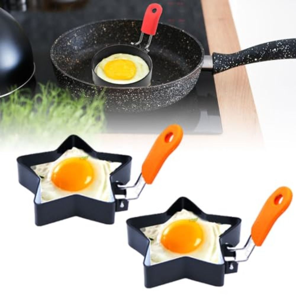 New Creative Egg Rings For Frying Silicone Handle Stainless Steel Egg Mold Star Flower Frying Pan Fried Egg