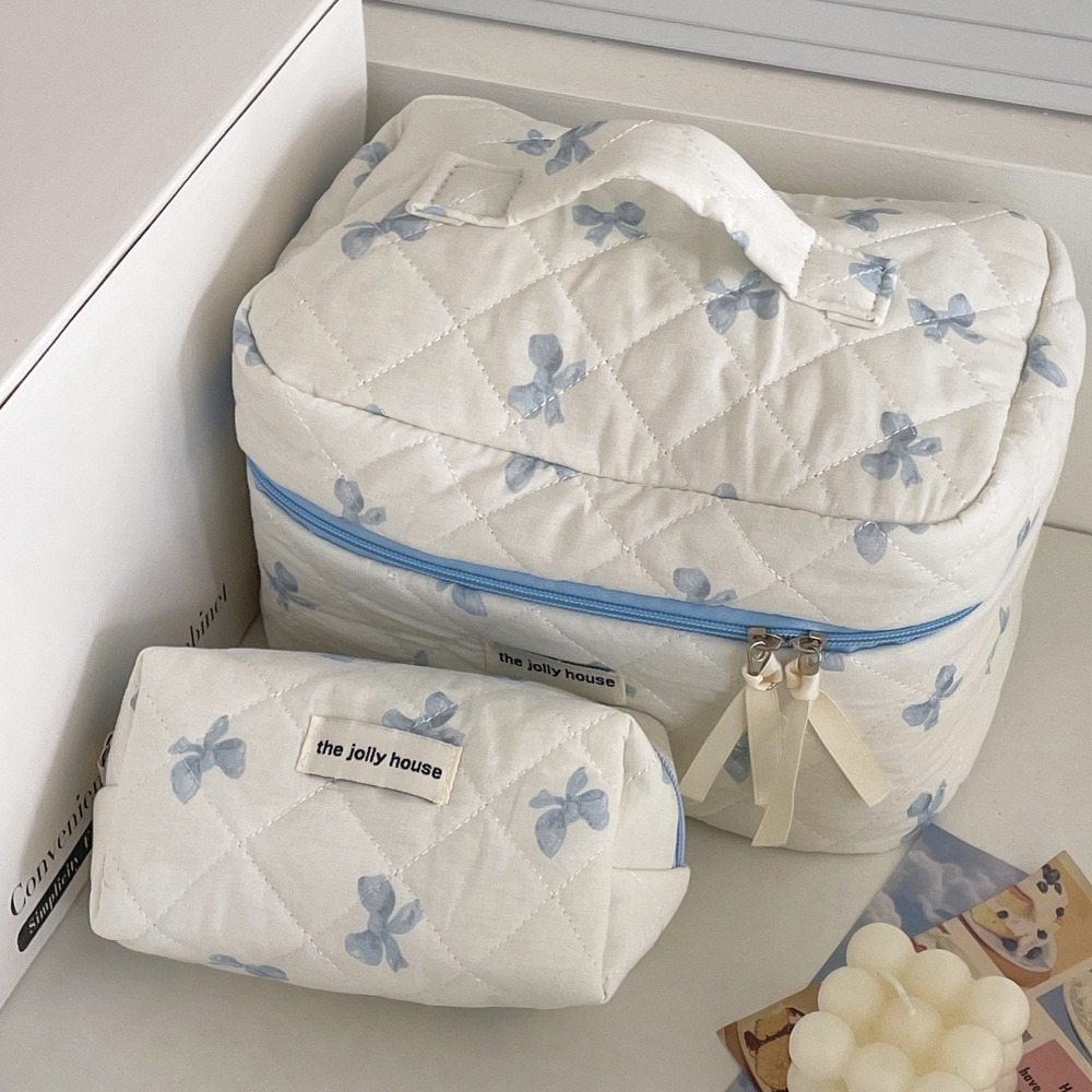 Creative Bowknot Printing Cosmetic Bag Cotton Soft Toiletry Bag Makeup Bag