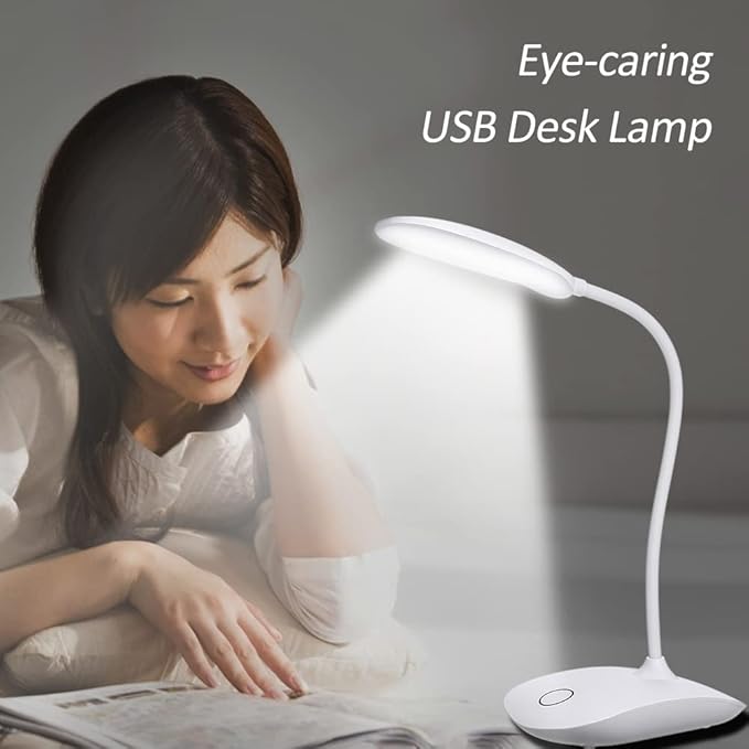 Table Light, Irovami USB 360° Rotating LEDs Desk Lamp 3 Level Brightness Flexible Touching Control Night Light Eye-caring Table Light for Studying Reading Working