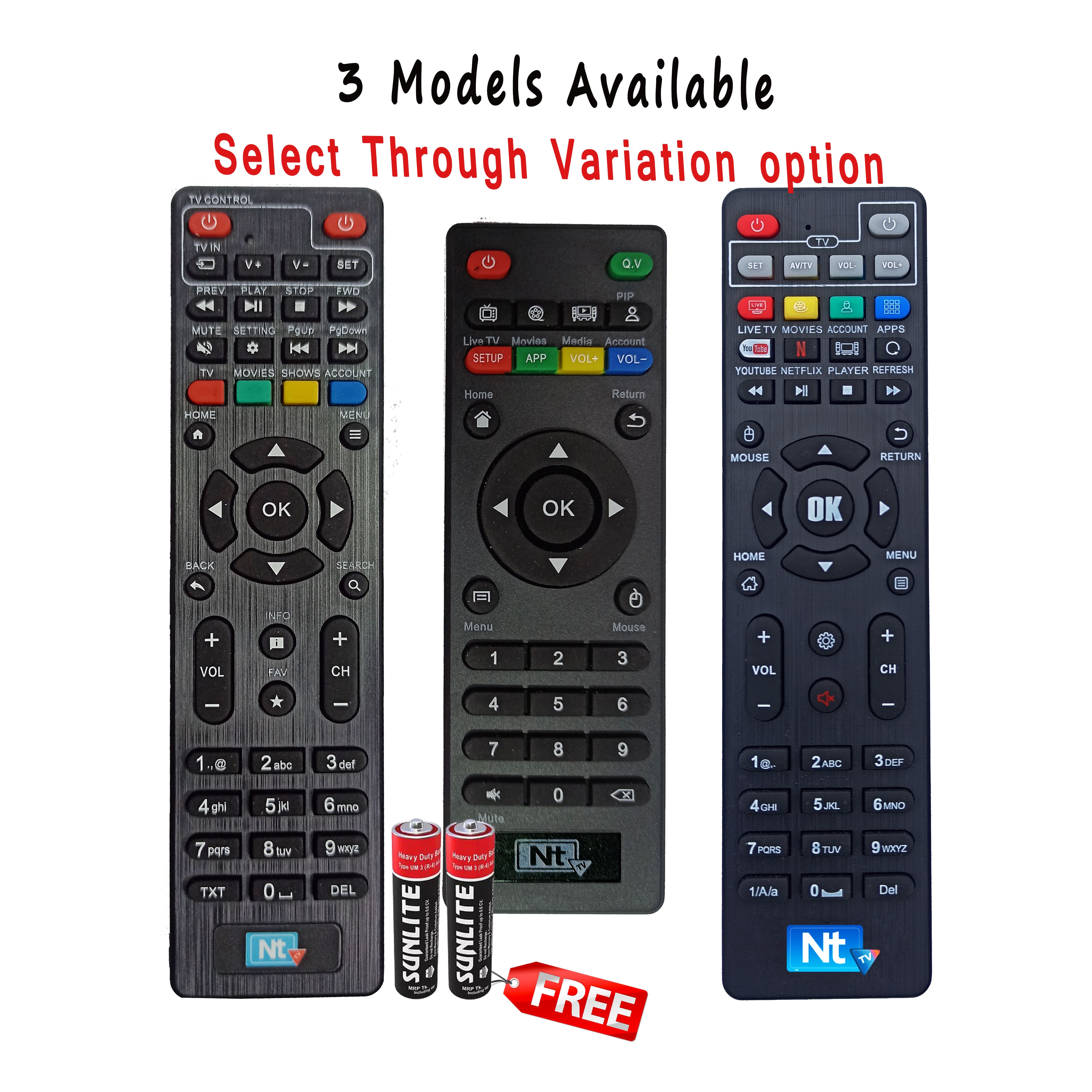 NT TV Remote For Nepal Telecom NT Fiber Net Set top Box NTTV Free 2 Pcs AAA Battery 3 Types Select In Variation