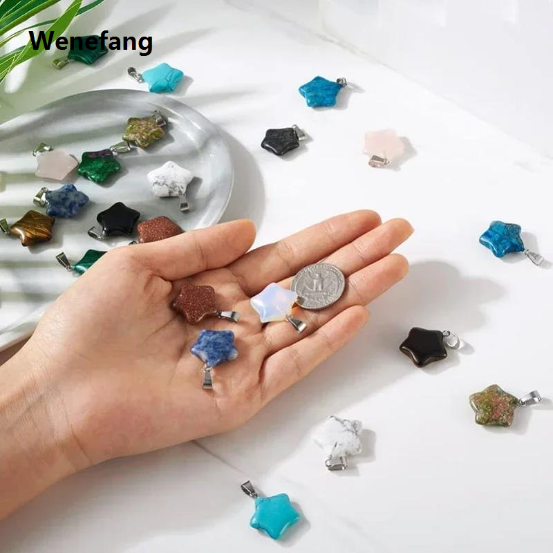 Wenefang 1pc Five-pointed Stars Natural Crystals 20x6mm Stones Decorative Gemstones Necklaces for Pendants Quartz Girl Minerals S06