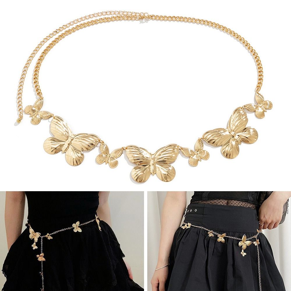 Fashion Hip Hop Butterfly Waist Chain Punk Adjustable Metal Chain Waistband Creative Gold Chain Waist Belt for Women