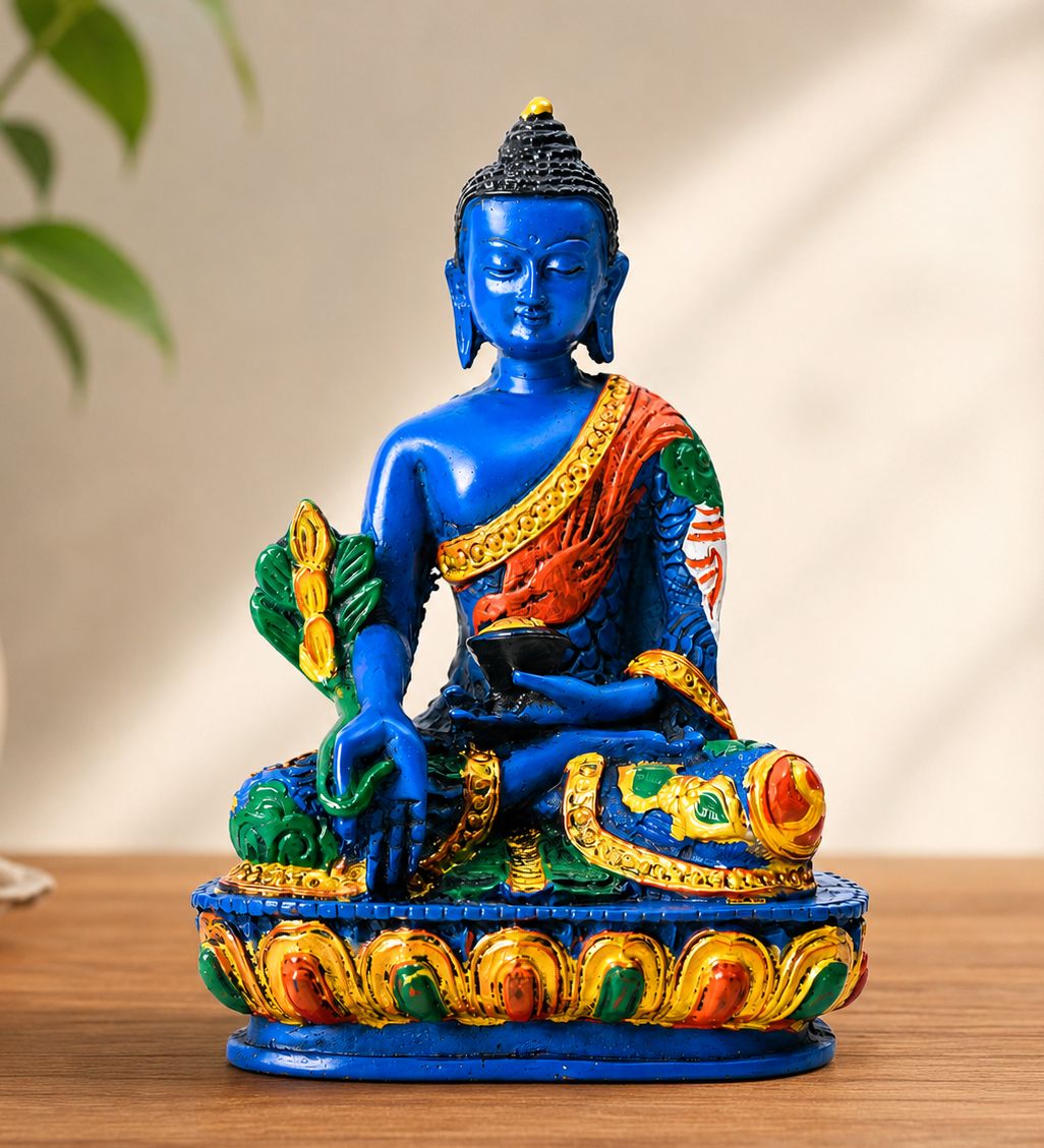 Blue Buddha Statue for Home Home Office Decoration Hand-painted in Nepal