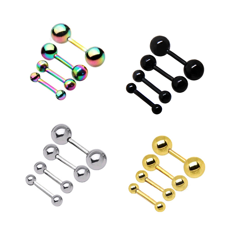 1 Pair Of Stainless Steel Barbell Ball Studs Earring Nose Lip Tongue Navel Body Piercing Jewelry